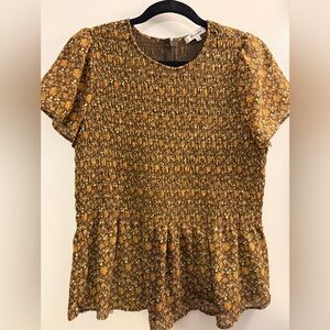Madewell Women’s Floral Smocked Brown Top, M